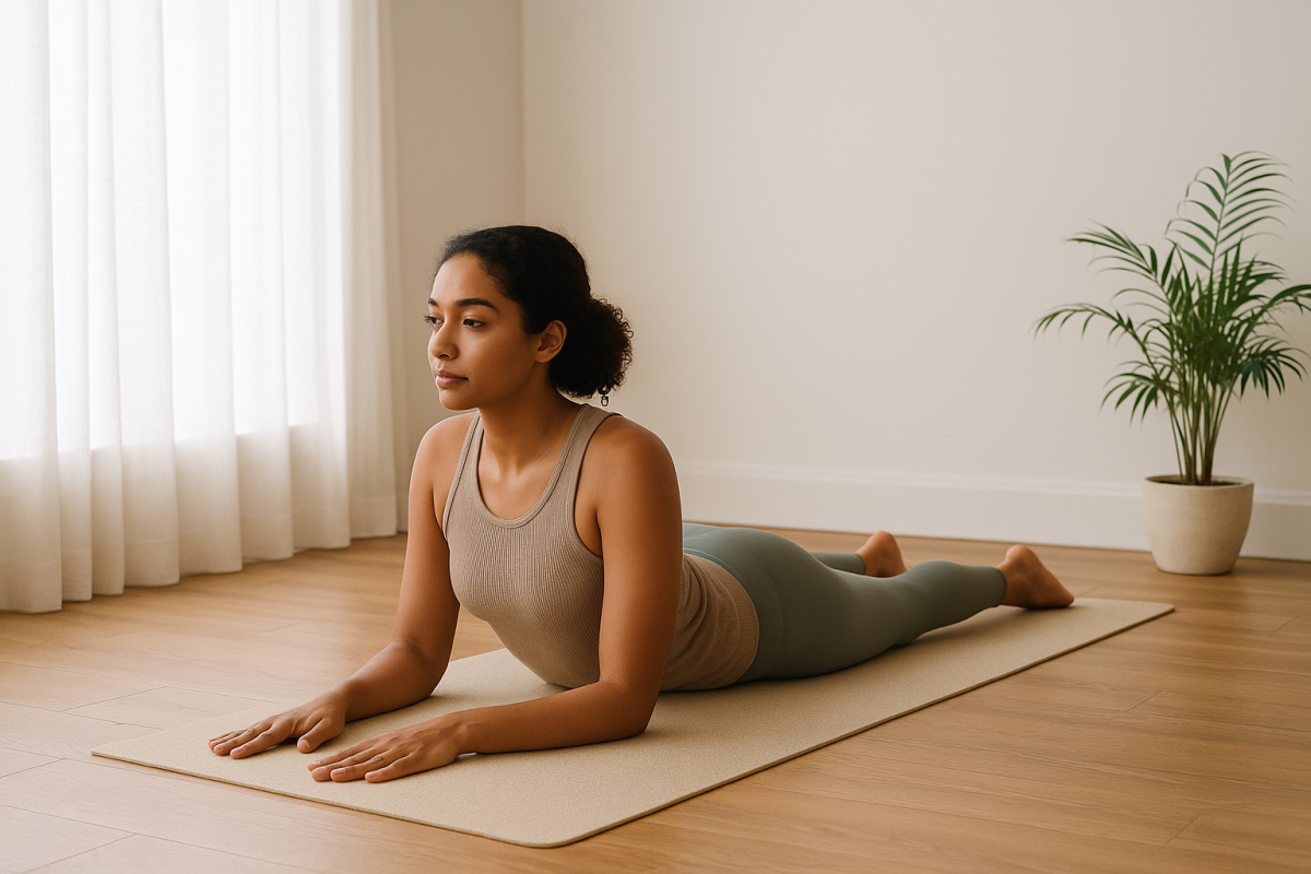 Sphinx pose with relaxed jaw and shoulders
